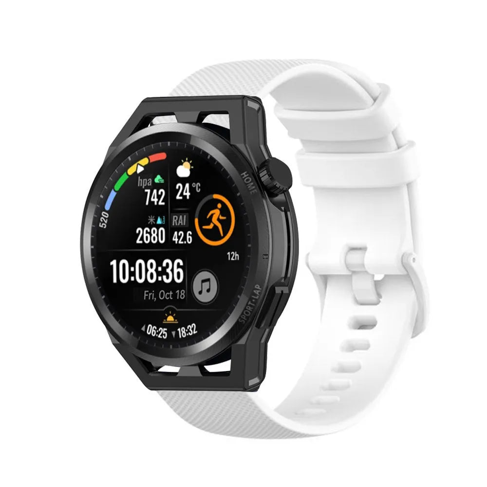 Premium Silicone Strap, white, on a watch, 3/4 front view