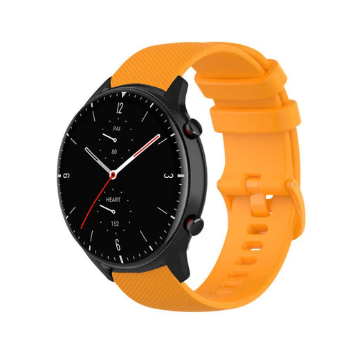 Premium Silicone Strap, orange, on a watch, 3/4 front view
