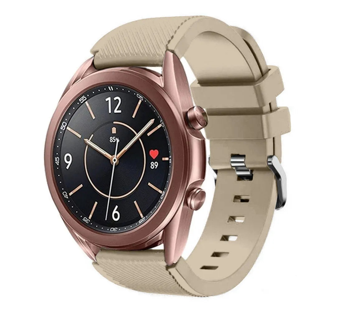 Twill Silicone Strap, beige, on a watch, 3/4 front view