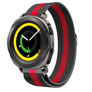 Milanese Strap, black/red, on a watch, 3/4 front view