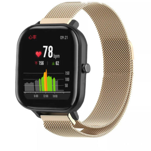 Milanese Strap, champagne, on a watch, 3/4 front view