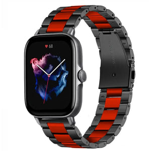 Steel Strap, black/red, on a watch, 3/4 front view
