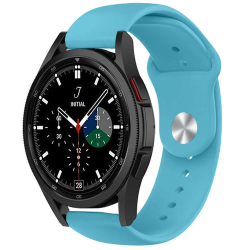 Silicone Sport Strap, light blue, on a watch, 3/4 front view