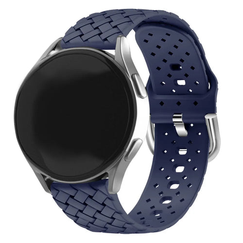 Braided Silicone Strap, dark blue, on a watch, 3/4 front view