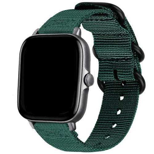Nylon Buckle Strap, dark green, on a watch, 3/4 front view
