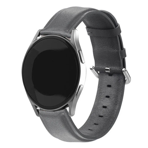 Leather Strap, dark grey, on a watch, 3/4 front view