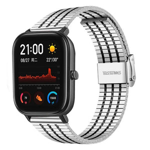 Fine Steel Strap, silver/black, on a watch, 3/4 front view
