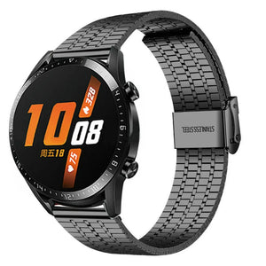 Fine Steel Strap, black, on a watch, 3/4 front view