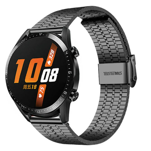Fine Steel Strap, black, on a watch, 3/4 front view
