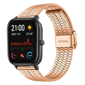 Fine Steel Strap, rose gold, on a watch, 3/4 front view