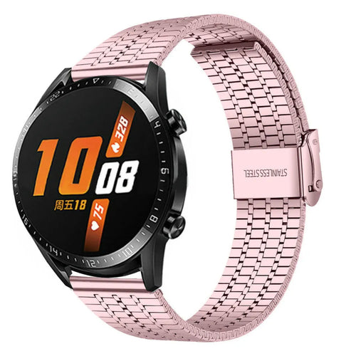 Fine Steel Strap, pink, on a watch, 3/4 front view