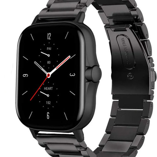 Titanium Strap, black, on a watch, 3/4 front view
