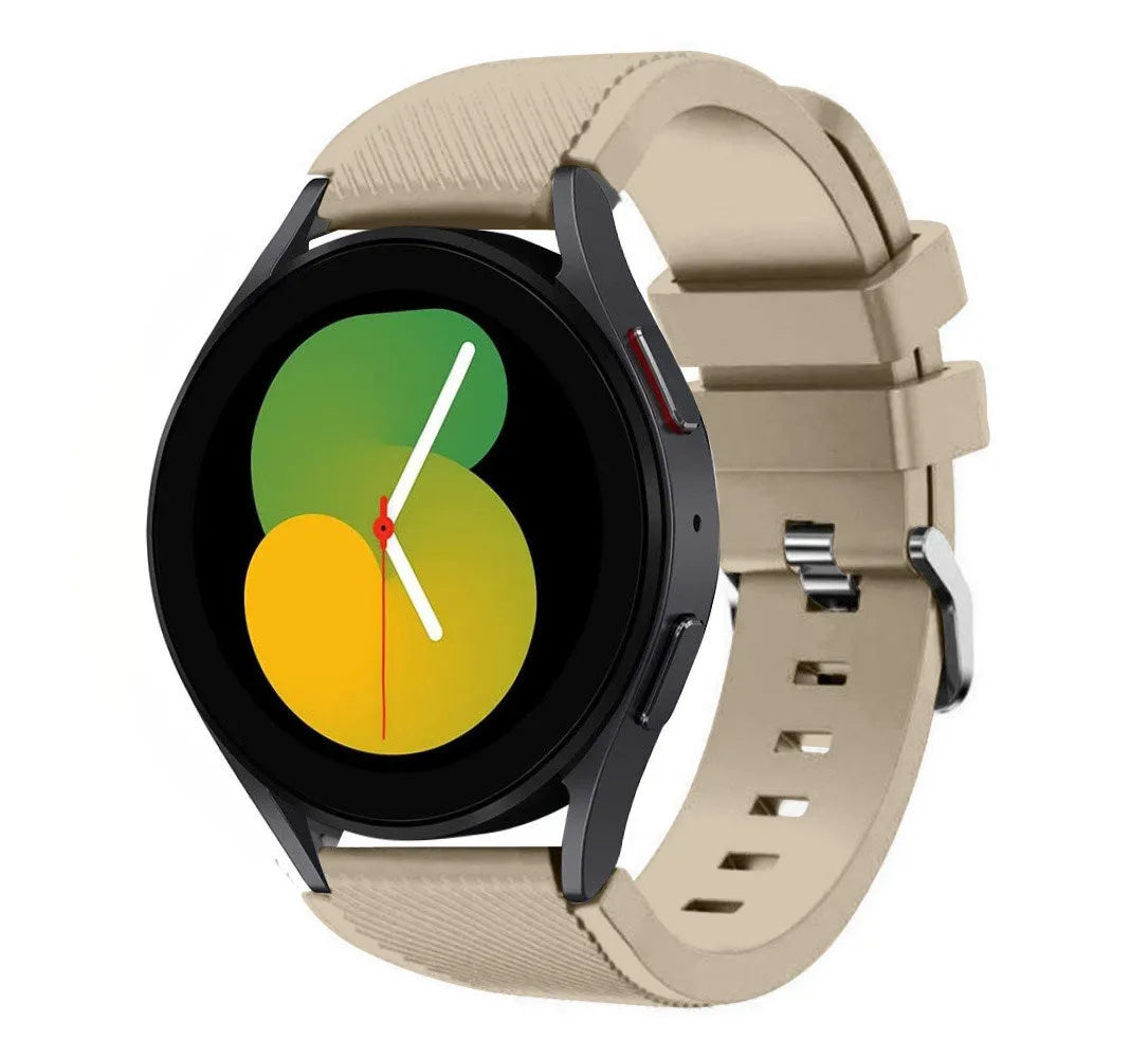 Twill Silicone Strap, beige, on a watch, 3/4 front view