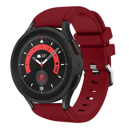 Twill Silicone Strap, burgundy, on a watch, 3/4 front view
