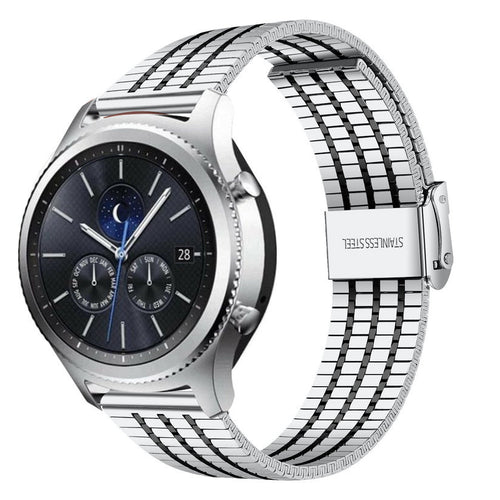 Fine Steel Strap, silver/black, on a watch, 3/4 front view