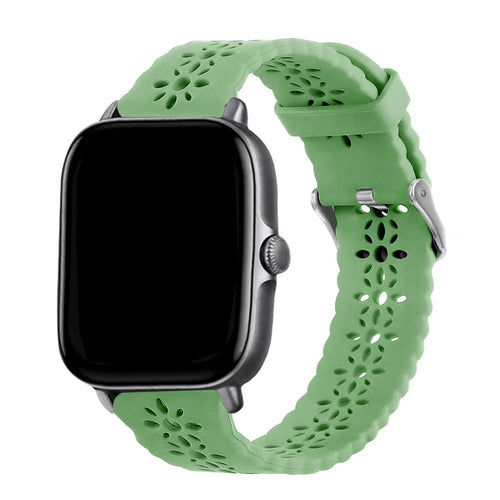 Patterned Silicone Strap, green, on a watch, 3/4 front view