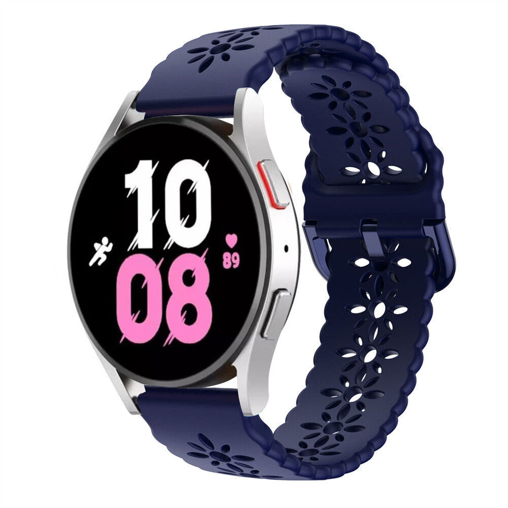 Patterned Silicone Strap, dark blue, on a watch, 3/4 front view
