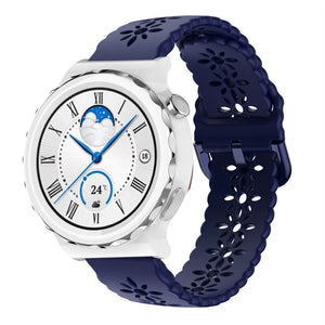 Patterned Silicone Strap, dark blue, on a watch, 3/4 front view