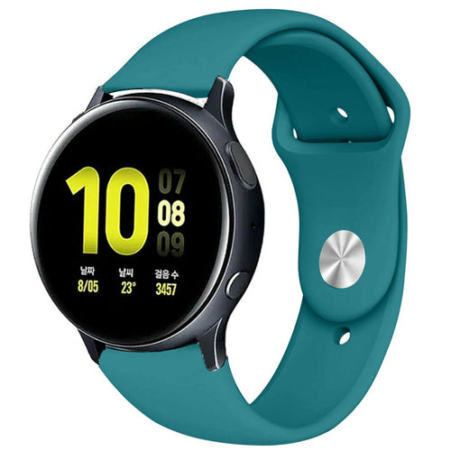 Silicone Sport Strap, green-blue, on a watch, 3/4 front view