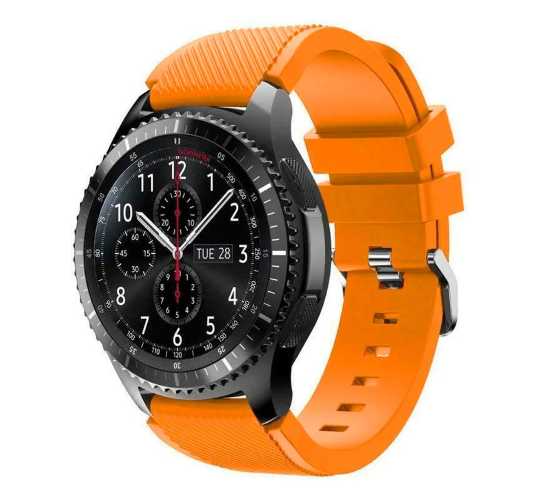 Twill Silicone Strap, orange, on a watch, 3/4 front view