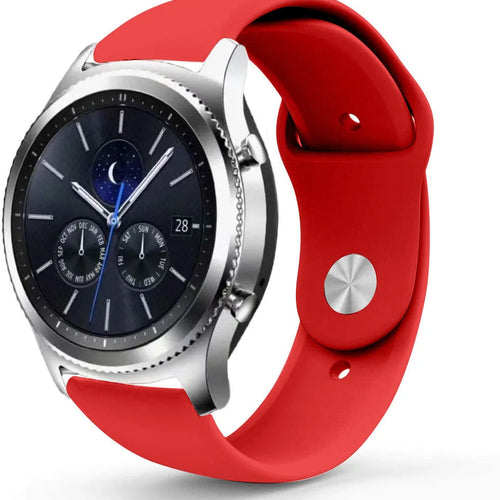 Silicone Sport Strap, red, on a watch, 3/4 front view