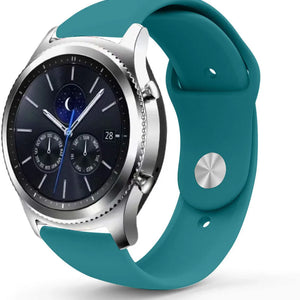 Silicone Sport Strap, green-blue, on a watch, 3/4 front view
