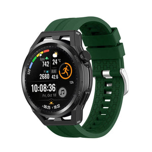 Silicone Strap 'Extreme', army green, on a watch, 3/4 front view