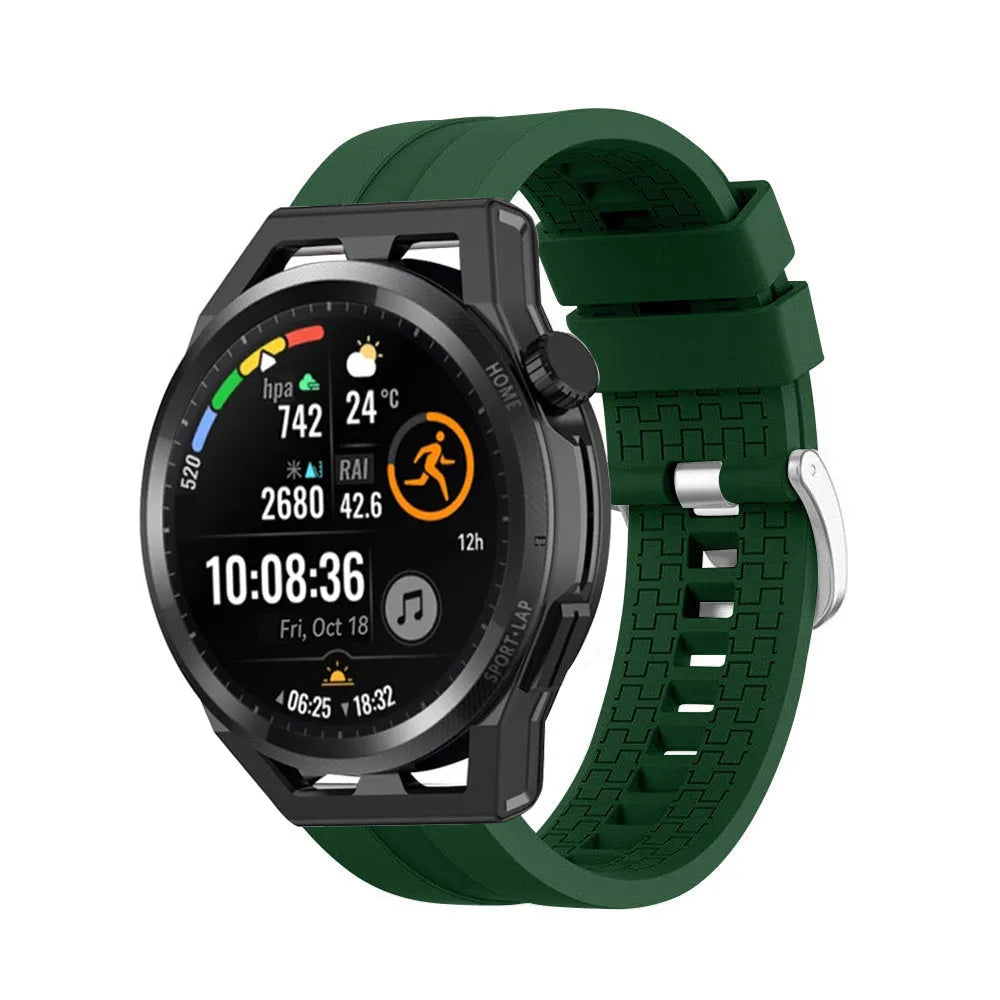 Silicone Strap 'Extreme', army green, on a watch, 3/4 front view
