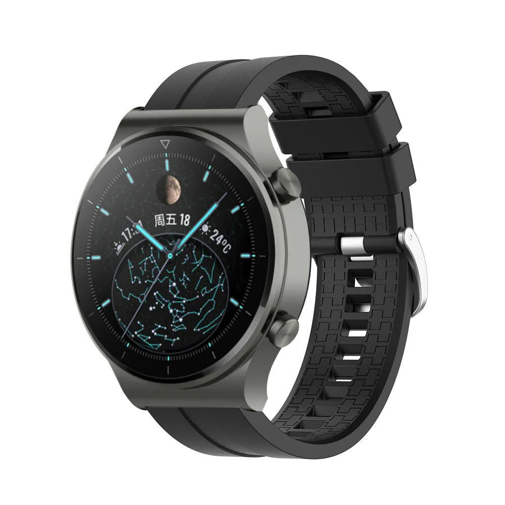 Silicone Strap 'Extreme', black, on a watch, 3/4 front view