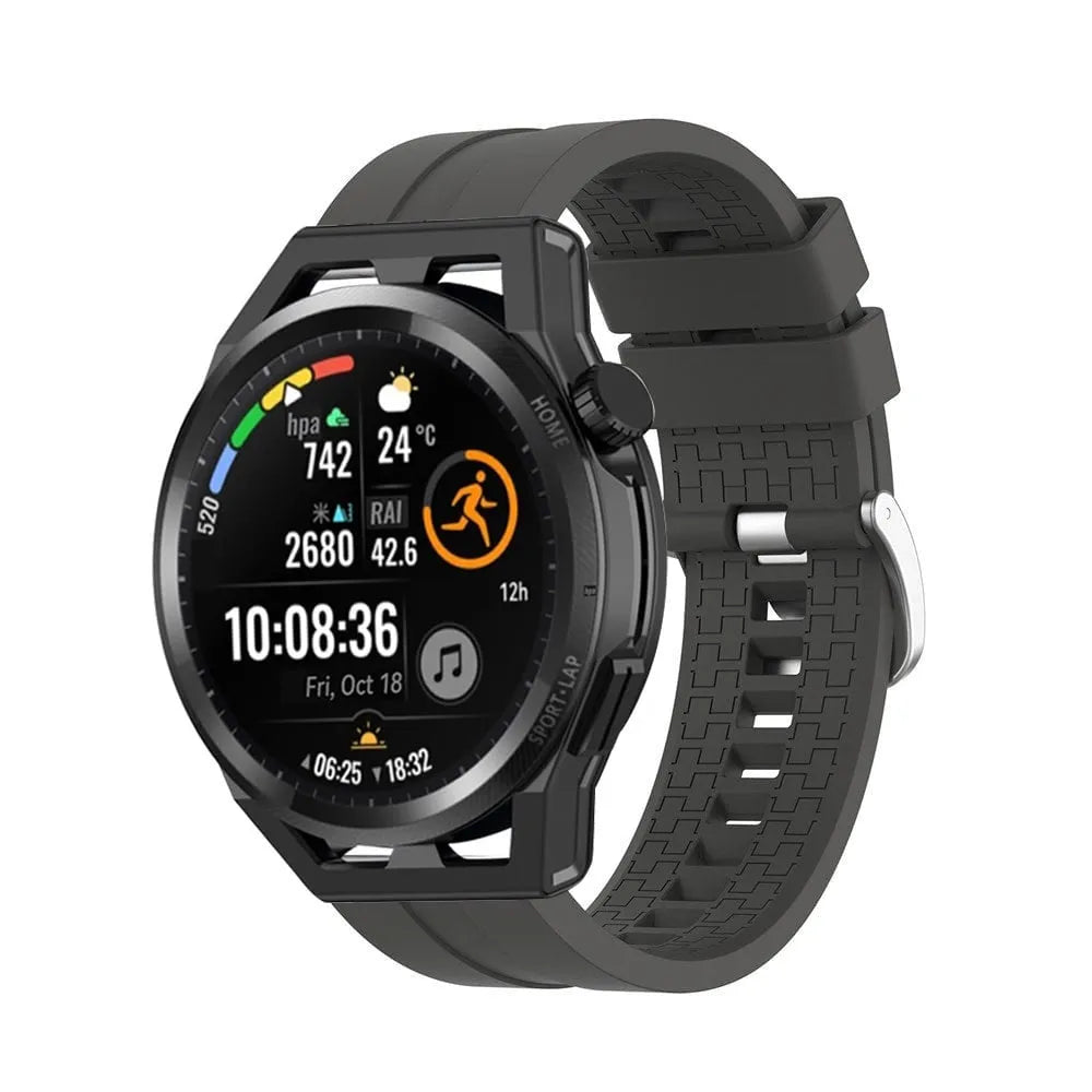 Silicone Strap 'Extreme', dark grey, on a watch, 3/4 front view