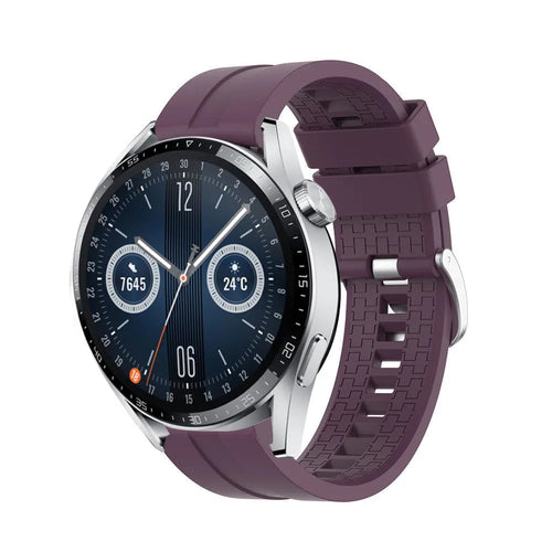Silicone Strap 'Extreme', purple, on a watch, 3/4 front view