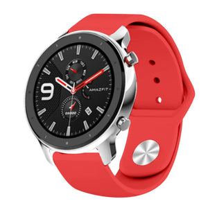 Silicone Sport Strap, red, on a watch, 3/4 front view