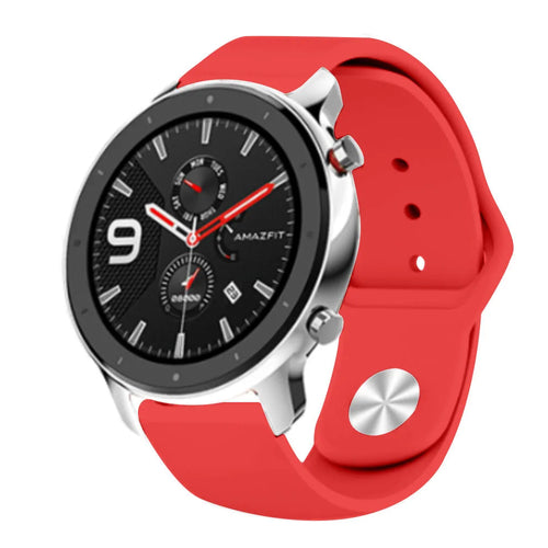 Silicone Sport Strap, red, on a watch, 3/4 front view