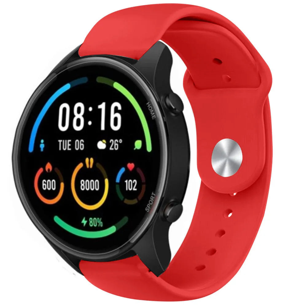 Silicone Sport Strap, red, on a watch, 3/4 front view