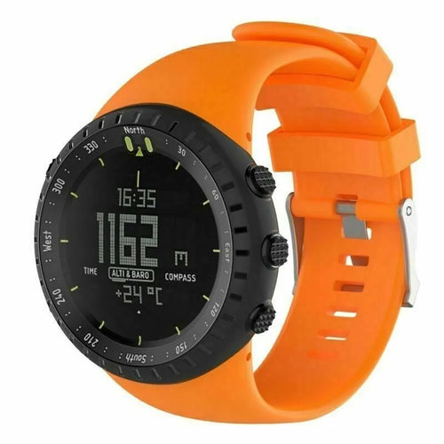 Silicone Strap, orange, on a watch, 3/4 front view