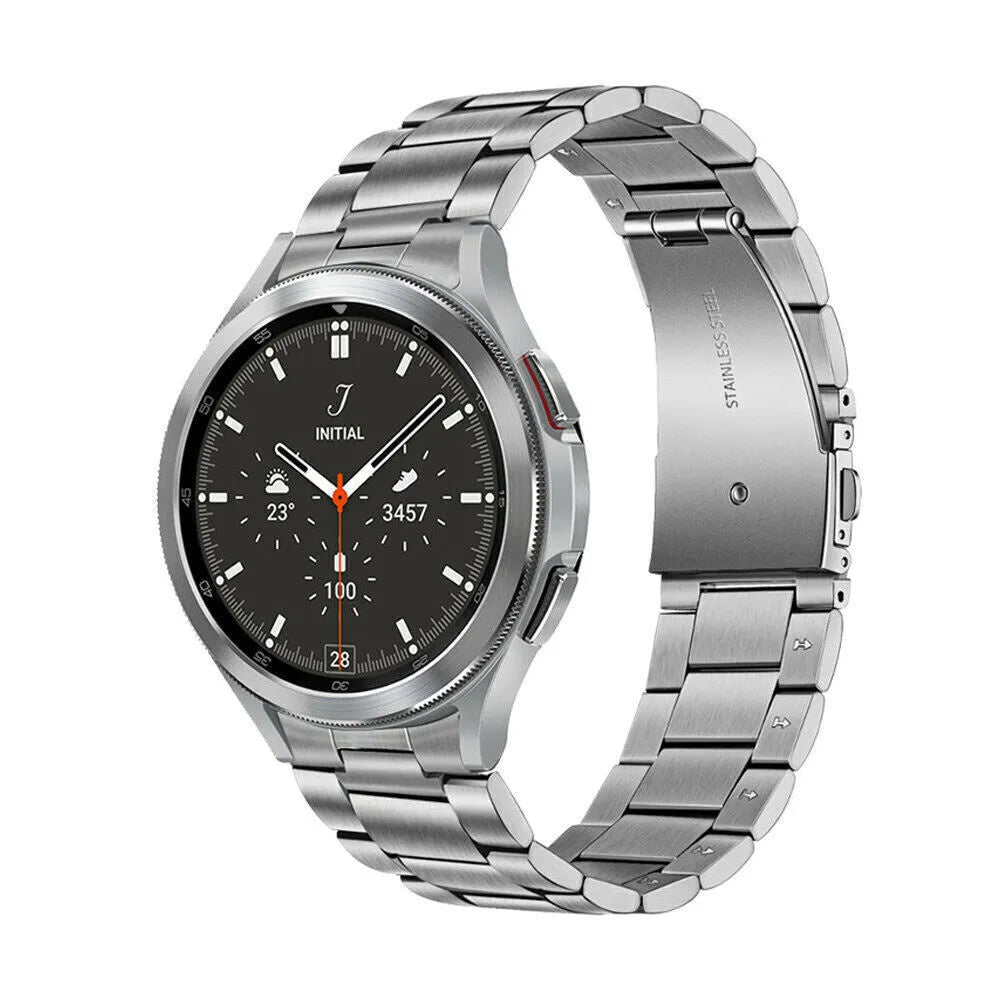 Titanium Strap, silver, on a watch, 3/4 front view