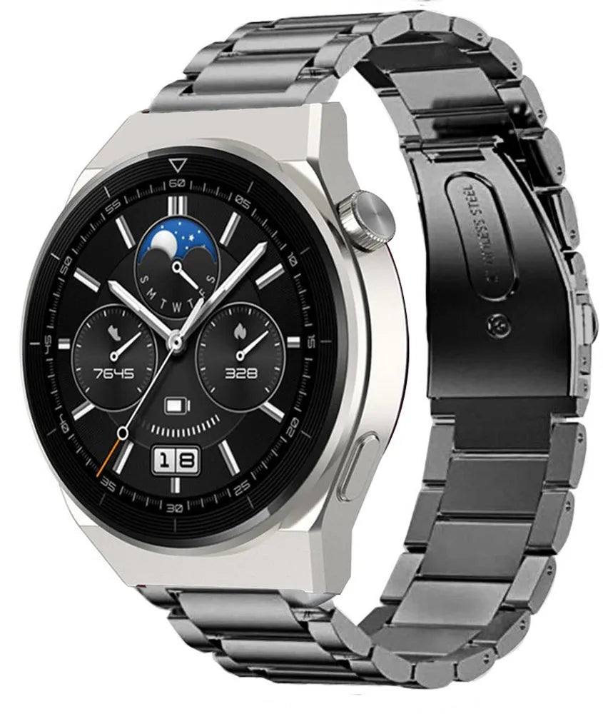 Titanium Strap, graphite, on a watch, 3/4 front view
