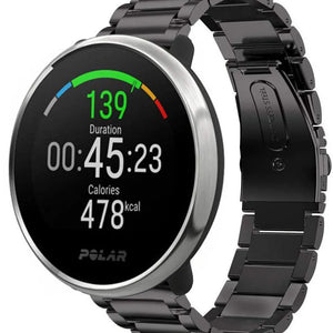Titanium Strap, black, on a watch, 3/4 front view