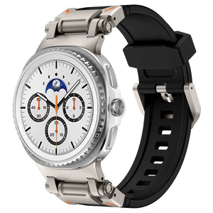 Silicone Strap 'Explorer', black with titanium, on a watch, 3/4 front view