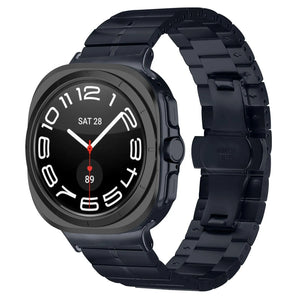 Premium Metal Strap, titanium grey, on a watch, 3/4 front view
