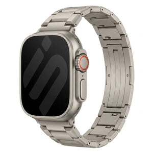 Refined Titanium Strap, on a watch, 3/4 front view