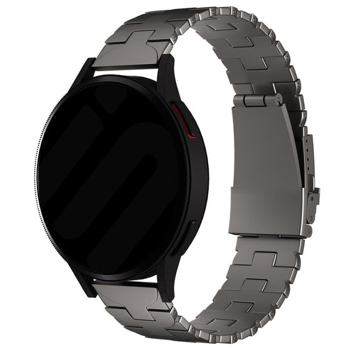 Butterfly Titanium Strap, graphite, on a watch, 3/4 front view