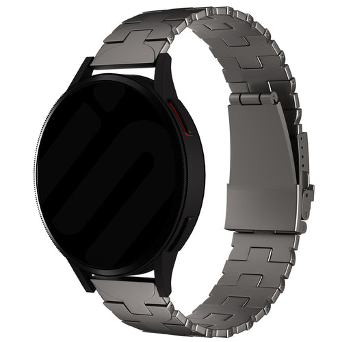 Butterfly Titanium Strap, graphite, on a watch, 3/4 front view