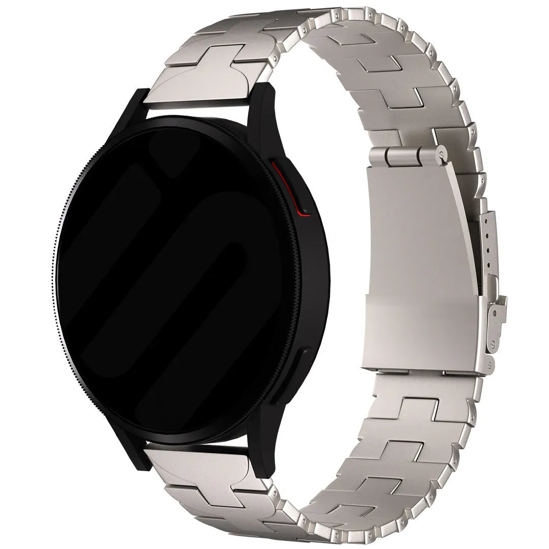 Butterfly Titanium Strap, on a watch, 3/4 front view
