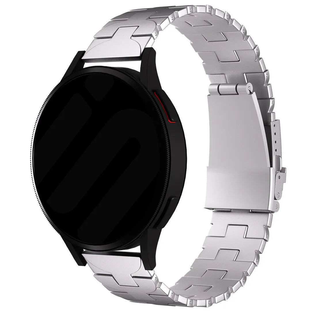 Butterfly Titanium Strap, silver, on a watch, 3/4 front view