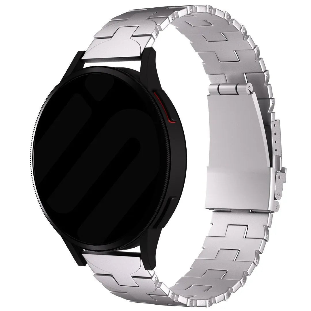 Butterfly Titanium Strap, silver, on a watch, 3/4 front view