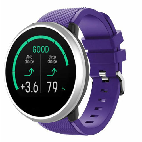 Twill Silicone Strap, purple, on a watch, 3/4 front view