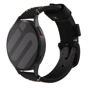 Genuine Leather Strap, black, on a watch, 3/4 front view