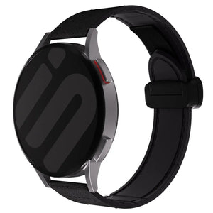D-Buckle Leather Strap, black, on a watch, 3/4 front view