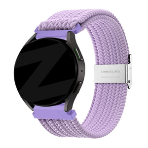 Woven Nylon Strap, light purple, on a watch, 3/4 front view